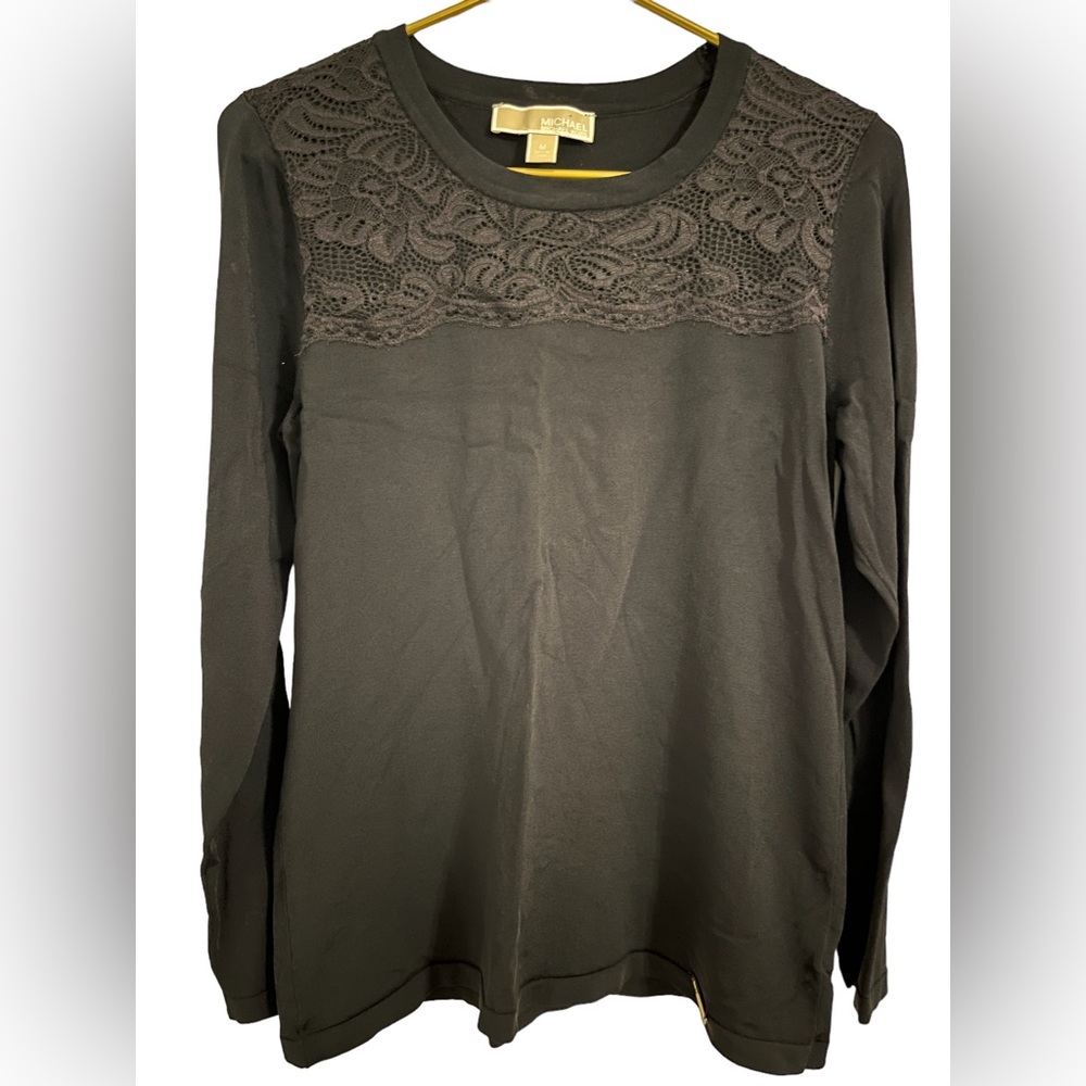 Michael Kors black top with lace overlay size M long sleeve